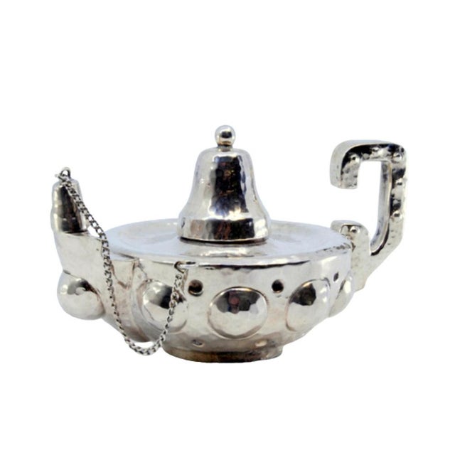 Hammered Silver Lamp with Reliefs For Sale - Image 9 of 9