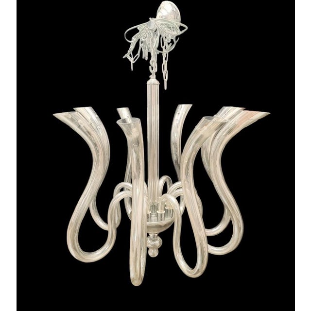 Massive Italian Murano 12 Light Mercury Glass Curved Pipe Chandelier Light Fixture For Sale - Image 9 of 12