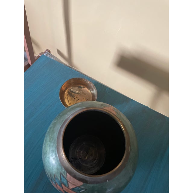 Art Deco Vintage Enameled Brass Ginger Jar For Sale - Image 3 of 7