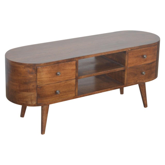 This sleek media console brings warmth and modern elegance to the living room. Crafted from solid mango wood in a rich...