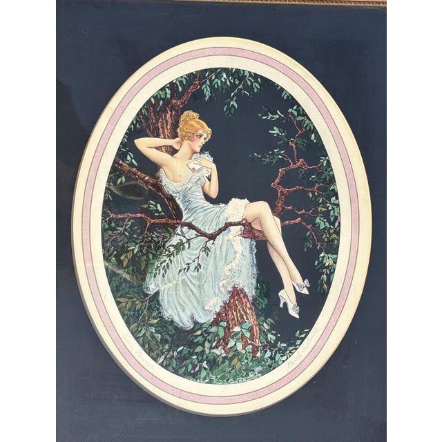 1920's Framed French Artwork "Lovers Message" by Marcel Le Boulte For Sale - Image 4 of 8