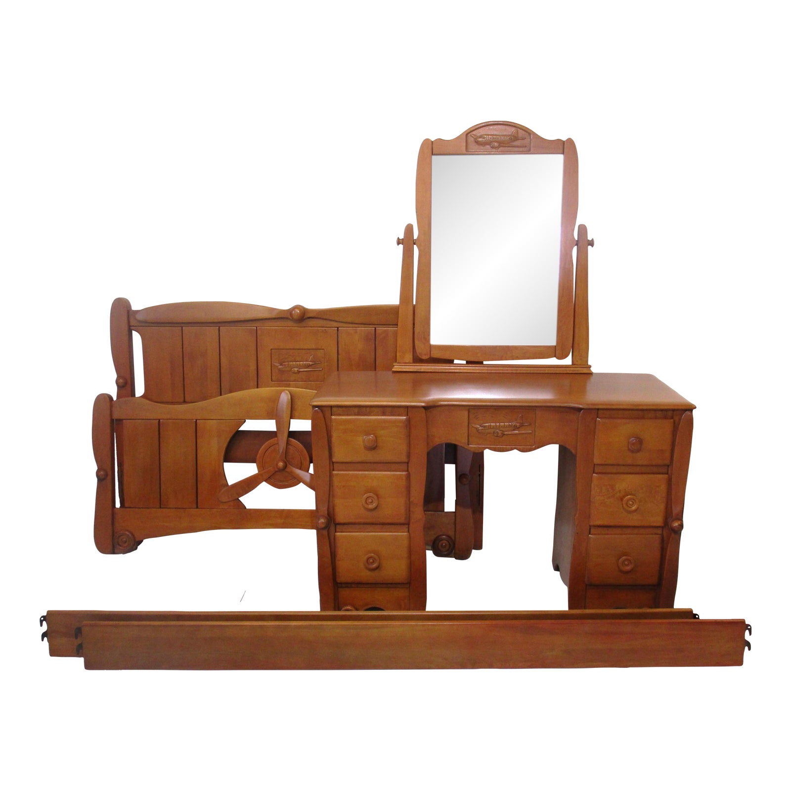 Mid Century Dc3 Airplane Full Size Bedroom Set by Virginia Maple Co