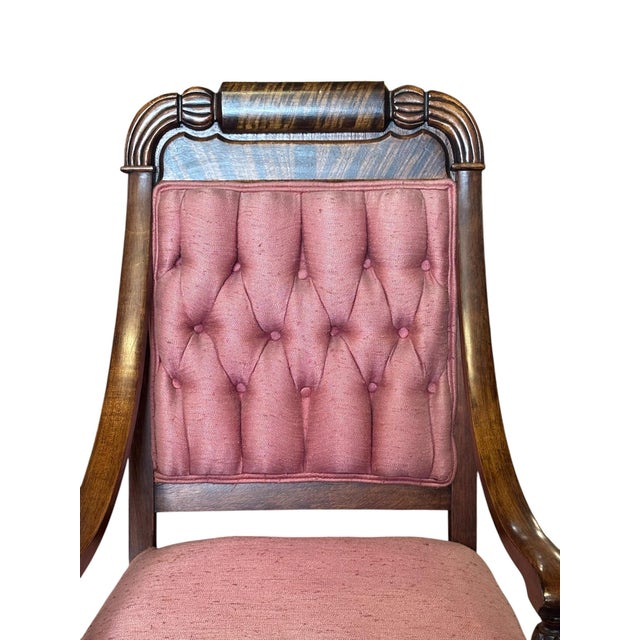 Antique Empire Style Walnut Armchairs With Pink Tufted Upholstery, a Pair For Sale In Greensboro - Image 6 of 12