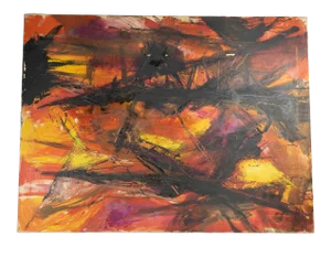Mid Century Abstract Oil Painting on Canvas