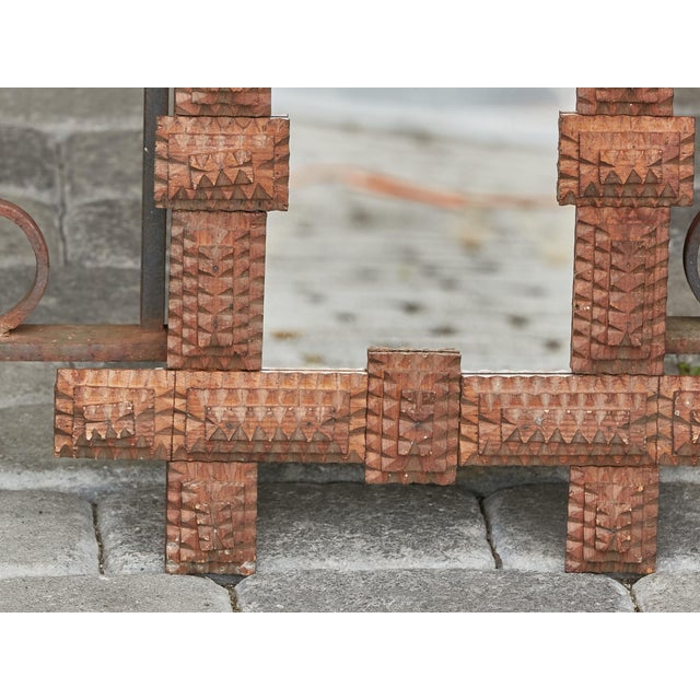 Petite Turn of the Century French Brown Tramp Art Mirror with Protruding Corners For Sale - Image 10 of 12