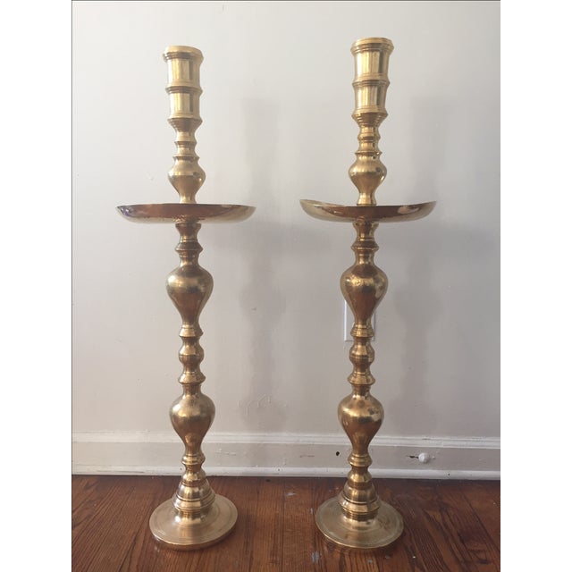 Monumental Brass Pillar Floor Candle Holders a Pair Chairish