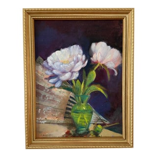 Original Still Life Flower Floral Peony Oil Painting by Marina Movshina For Sale