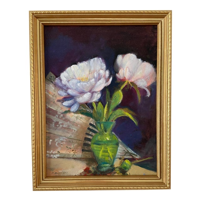 Original Still Life Flower Floral Peony Oil Painting by Marina Movshina For Sale