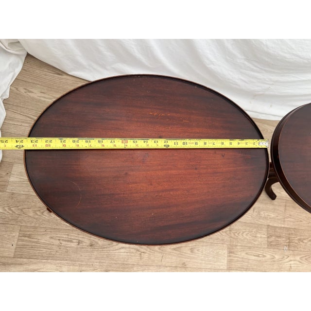 Antique Side Tables Oval Top Set of Two Double Pedestal Base Mahogany Hepplewhite For Sale - Image 14 of 17