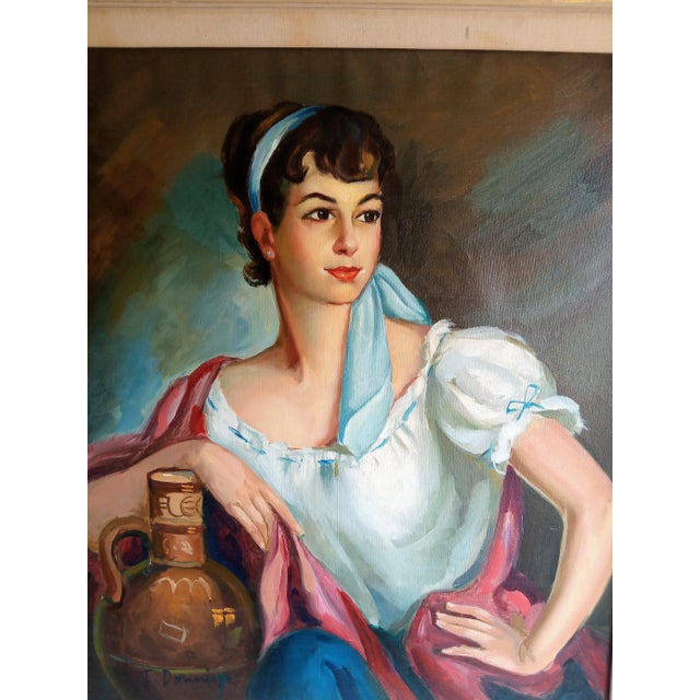 Portrait of lovely Italian / Spanish country girl Key Features: Medium: Oil on canvas Era: Mid 20th century Subject:...