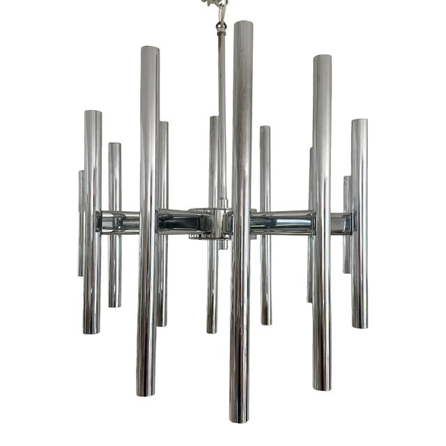 12 Arm 24 Lights Chrome Gaetano Sciolari Chandelier For Sale
