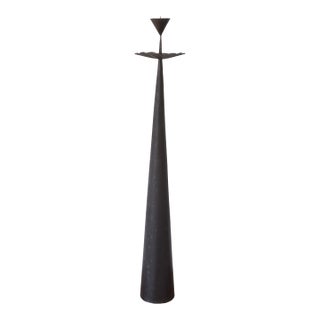 Vintage Brutalist Black Metal Cone 48" Floor Candlestick For Sale
