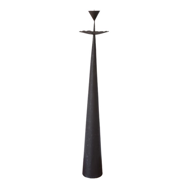Vintage Brutalist Black Metal Cone 48" Floor Candlestick For Sale