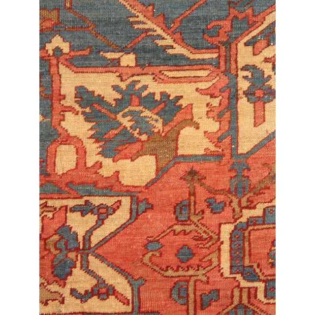 Blue Antique Persian Serapi Handmade Light Blue, Ivory & Rusty Red Rug For Sale - Image 8 of 12