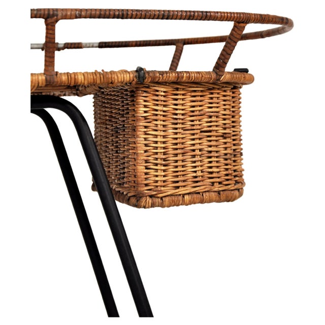 Brown Mid-Century Rattan and Wrought Iron Bar Cart by Arthur Umanoff For Sale - Image 8 of 11