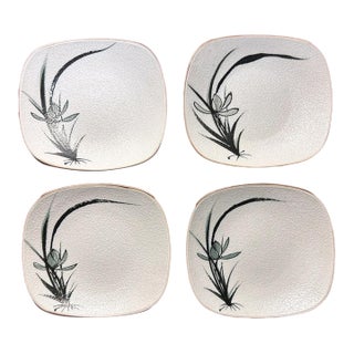 Vintage Circa 1960 Japanese Wony Ltd. Textured Porcelain Foliate Motif Snack Plates- Set of 4 For Sale