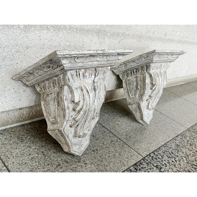 Gustavian (Swedish) Antique White Painted Wood Wall Brackets - A Pair For Sale - Image 3 of 12