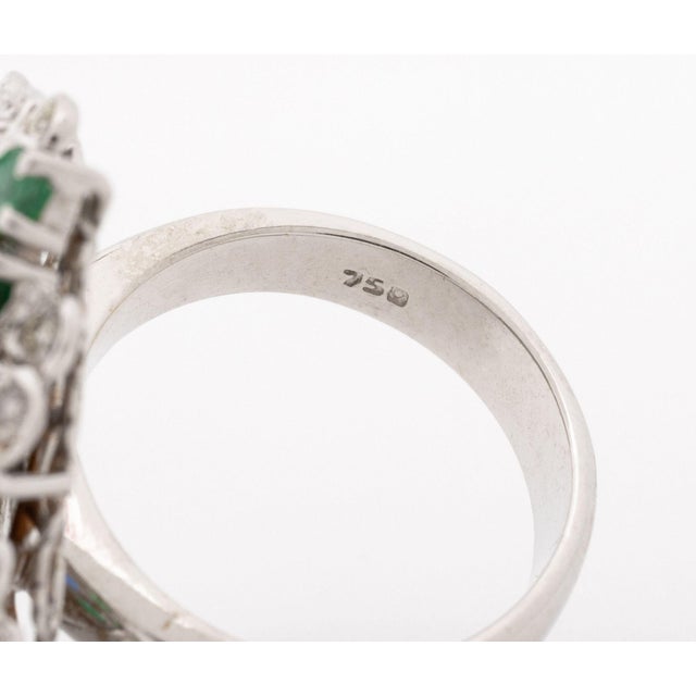 Art Deco Style 18k White Gold, Pearl, Multicolor Gemstone, and Diamond Ring For Sale - Image 9 of 9