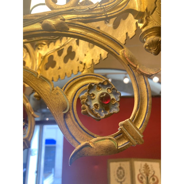 19th Century Italian Neo-Gothic Gilt Bronze and Enameld 12-Ligh Chandelier For Sale - Image 4 of 18