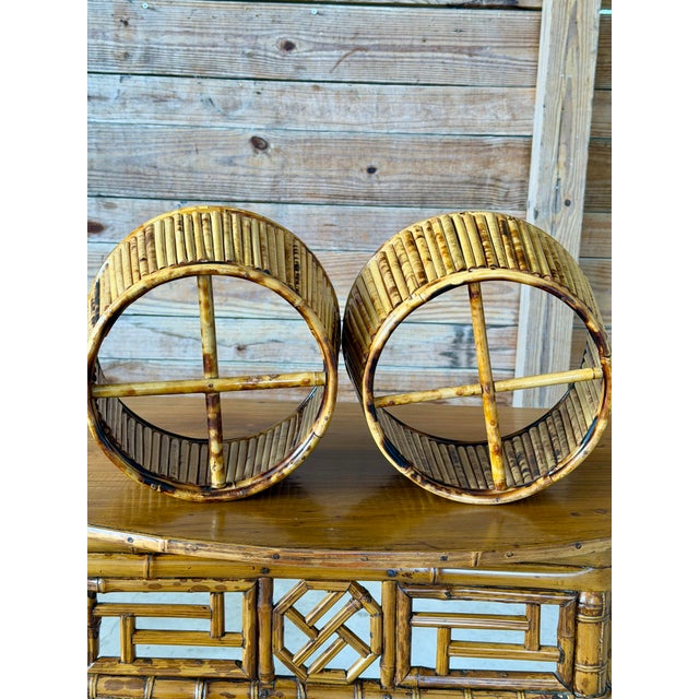 Pair of Vintage Tortoiseshell Bamboo Cache Pots or Planters For Sale - Image 10 of 11