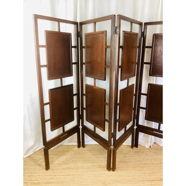 Mid 20th Century Vintage Art Deco 4 Panel Teak Wood Floating Panel Freestanding Room Divider For Sale - Image 5 of 10