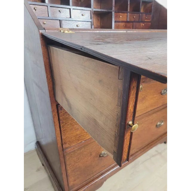 Georgian Oak Writing Bureau Desk with Drop Handles, 18th Century For Sale - Image 9 of 18