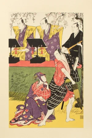 1964 After Kiyonaga "Kabuki Theater Actors Sansho Tokujiro and Matsumoto Koshiro", Full-Color Print From Japan