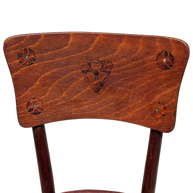 Victorian Bent Oak Side Chair W/ Floral Seat by Thonet Hermanos, Set of 4 For Sale - Image 11 of 15