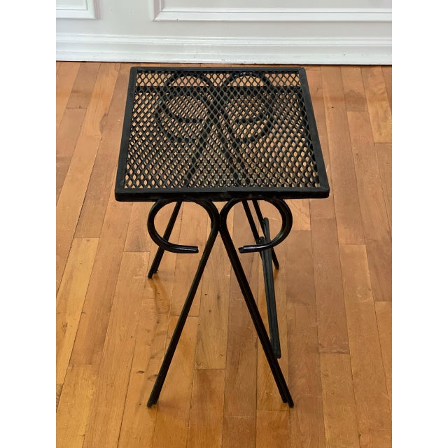 Metal Mid 20th Century Black Wrought Iron Tables Atrributed to Salterini - Set of 2 For Sale - Image 7 of 12
