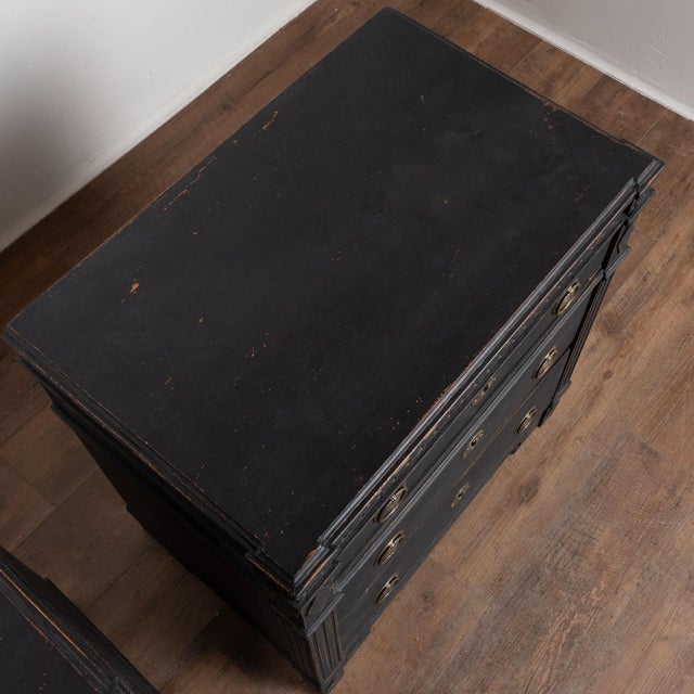 Pair, 19th Century Black Painted Swedish Gustavian Chest of Three Drawers For Sale - Image 4 of 18