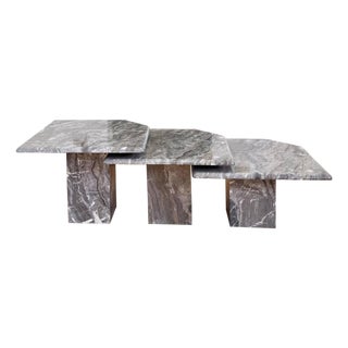 Postmodern Italian Vintage Grey and Cream Marble Nesting Tables-- Set of 3 For Sale