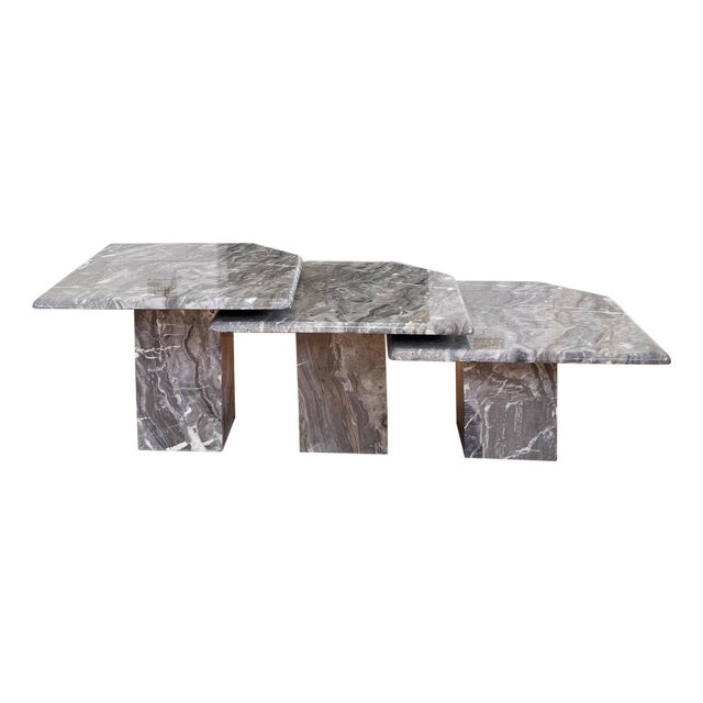 Postmodern Italian Vintage Grey and Cream Marble Nesting Tables-- Set of 3 For Sale