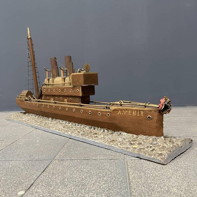 Beautiful handmade folk art steam ship from the 1920s. Probably made in the Netherlands, as the ship carries the Dutch...
