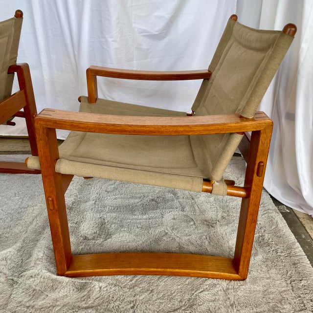 Wood Mid 20th Century Pair Safari Chairs Style of Borge Jensen for Mobelfabrik For Sale - Image 7 of 12