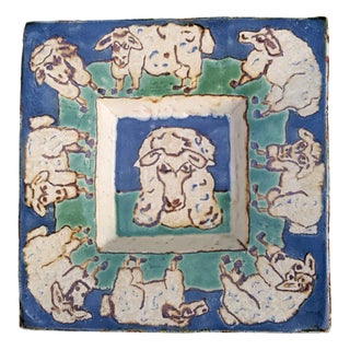 Rectangular Ceramic Mural with Sheep, 1980s For Sale
