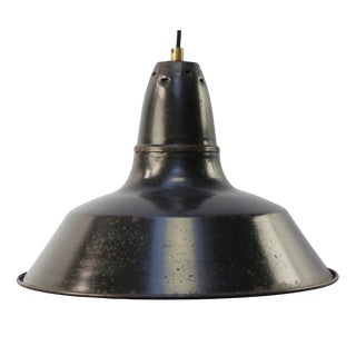 Vintage Industrial French Black Dark Blue Enamel Pendant Lamp For Sale