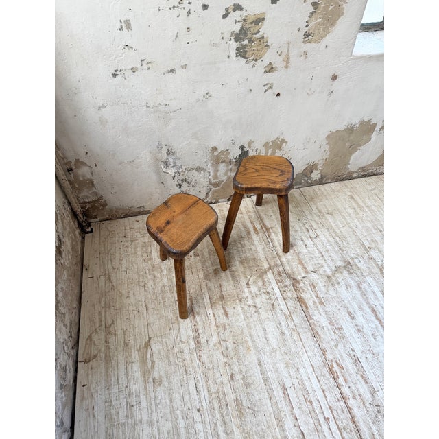 Brown Vintage Oak Stools by Henri Bataille, 1950s, Set of 2 For Sale - Image 8 of 18