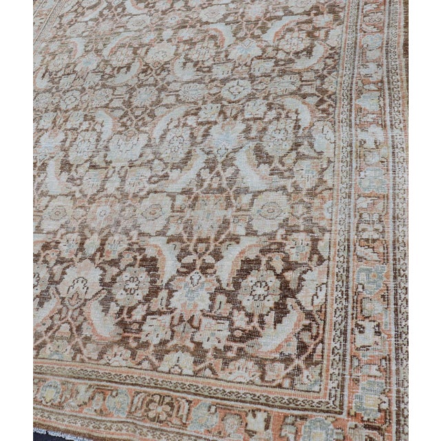 Early 20th Century Brown Background Antique Persian Mahal With All-Over Floral Design in Orange 5 X 15 For Sale - Image 5 of 14