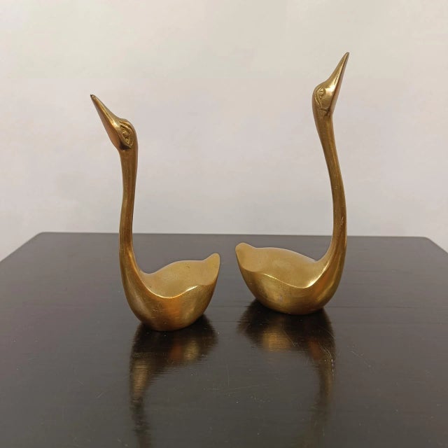 Mid-Century Modern Brass Swans Figurines, 1960s, Set of 2 For Sale - Image 3 of 6