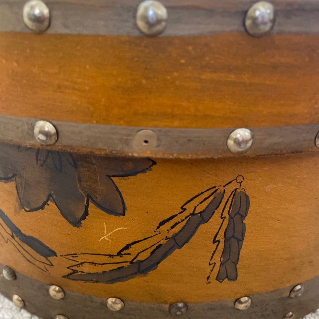 Vintage Round Wood Hand-Painted Pantry Box Storage Container With Lid For Sale - Image 9 of 9