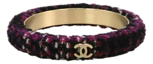 Mid 20th Century Chanel Purple & Black Tweed Logo Fabric Metal Bangle bracelet