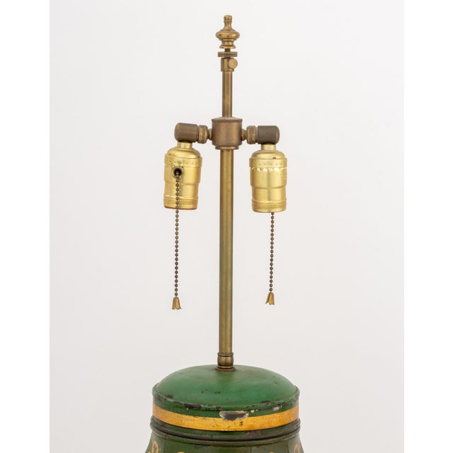 Green Victorian Chinoiserie Green Painted Toleware Lamp For Sale - Image 8 of 8
