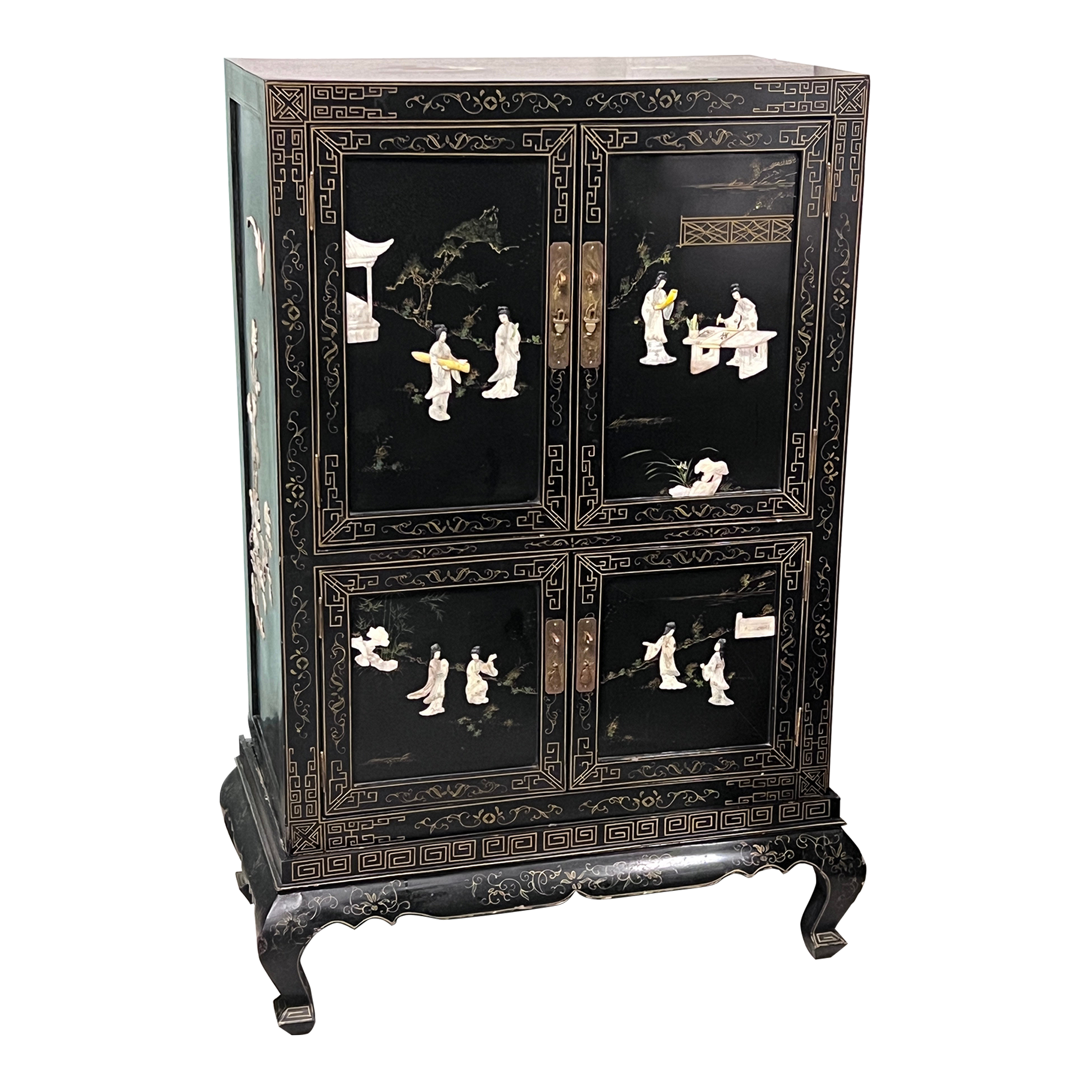 Vintage Black Lacquer Chinese Cabinet With Inlaid Mother of Pearl - image 0