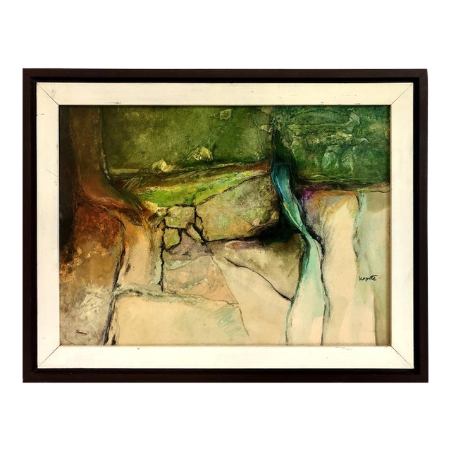 Abstract Watercolor “Stream Cliff Cascade” by Alexander Nepote (1913–1986) For Sale