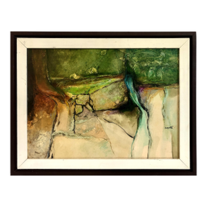 Abstract Watercolor “Stream Cliff Cascade” by Alexander Nepote (1913–1986)