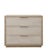 Three soft-close drawers with a tan/grey finish and grey textured linen panel fronts accented with polished nickel metal...