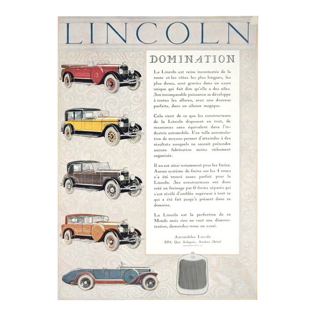 Lincoln Domination - Original Vintage Advertising on Paper - Early 20th Century Early 1900 For Sale