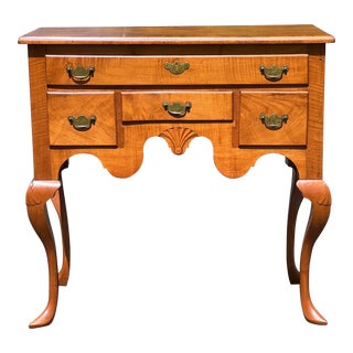 Antique 18th Century Newport Curly Maple Lowboy With Spade Feet For Sale