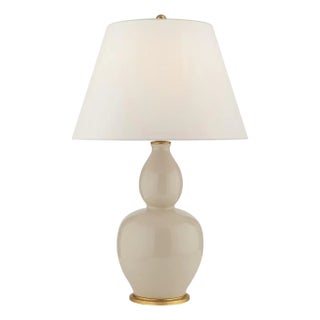 Chapman & Myers by Visual Comfort Signature Yue Double Gourd Table Lamp in Coconut with Linen Shade For Sale
