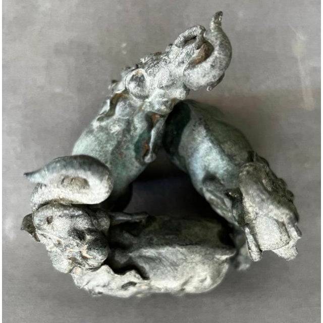 Bronze Elephants in a Circle with a Crystal Ball, 1980 For Sale - Image 6 of 8